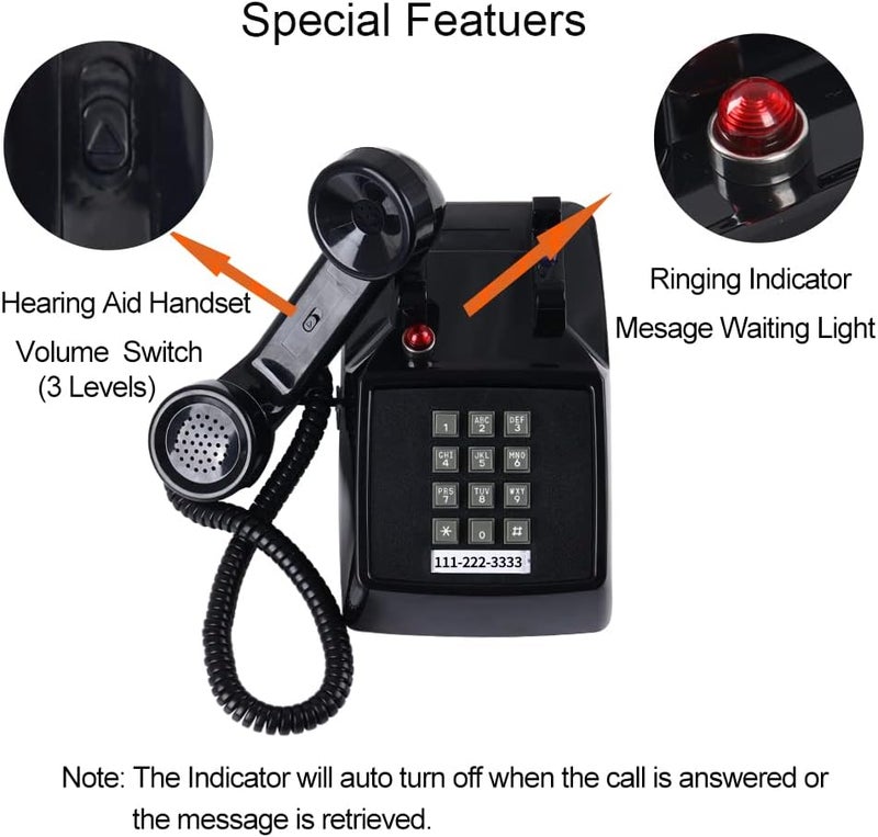 HTMengt Retro Traditional Landline Phone (Ringing Indicator), Classic 2500 Analog Desk Phone Hearing Aid for Elder, Vintage Corded Desk Telephone for Landline Large Button,Old School Phone Home,Black - Image 4
